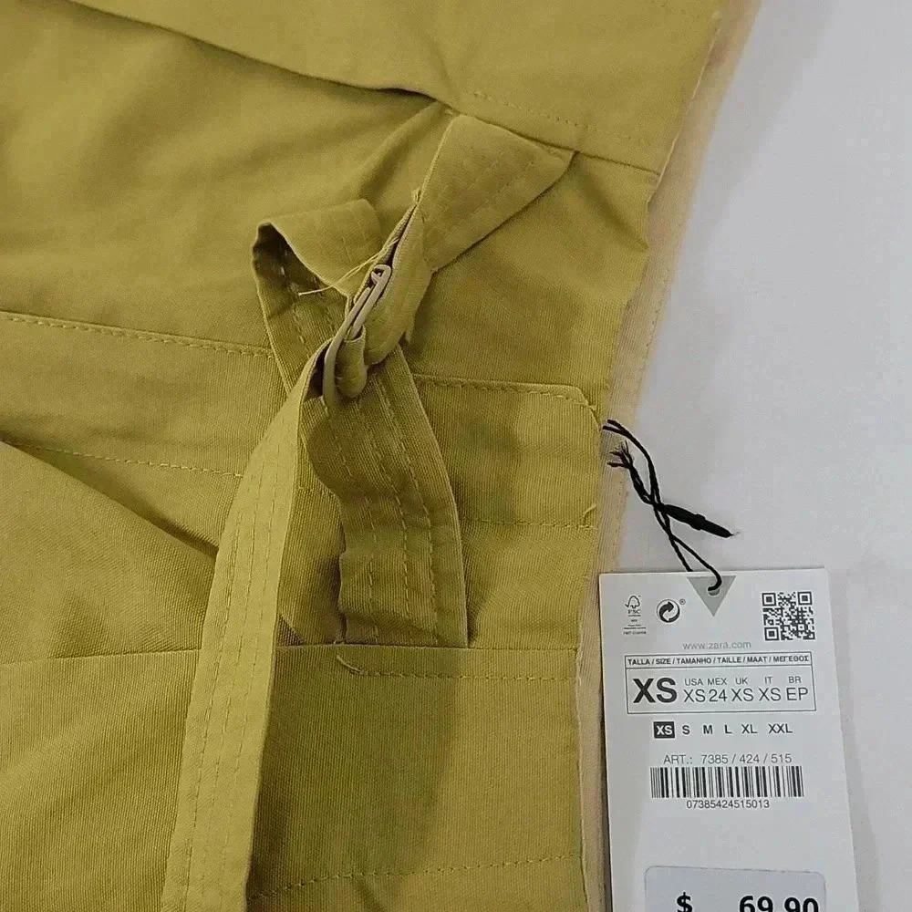 ZARA TAPERED FIT POCKETED PANTS PATCHWORK FULL LENGTH OLIVE GREEN - Picture 7 of 12